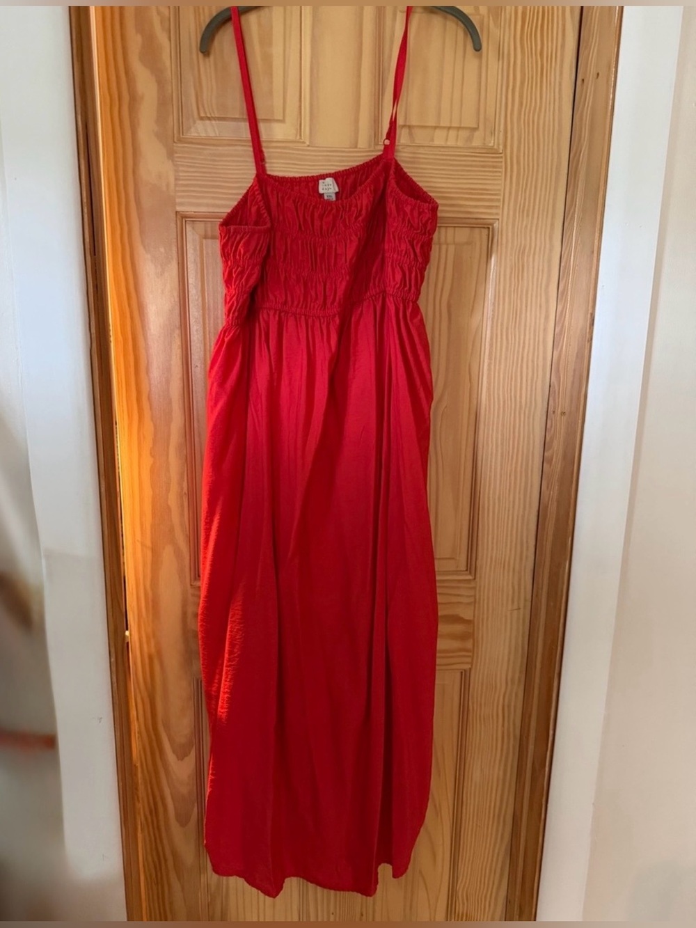 Red/coral Smocked Bodice Maxi Dress- perfect for Fall with a sweater!